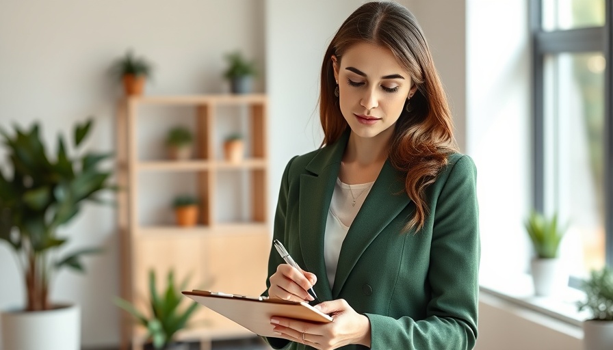 Managing ADHD at work: Woman with clipboard organizing tasks in an office.