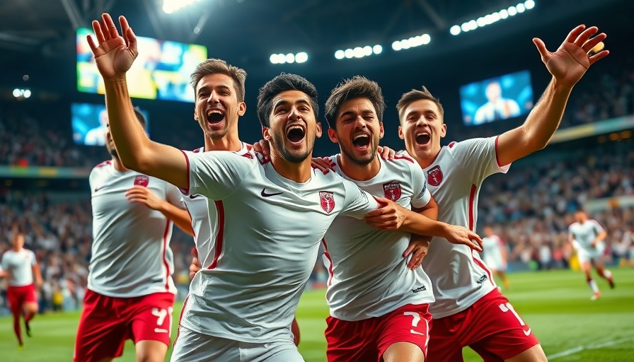 FIFA Club World Cup players celebrating a goal energetically on the field.