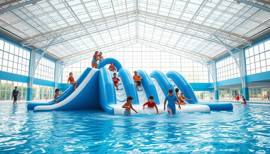 San Diego Plunge restoration showcasing indoor pool with glass ceiling and inflatables.