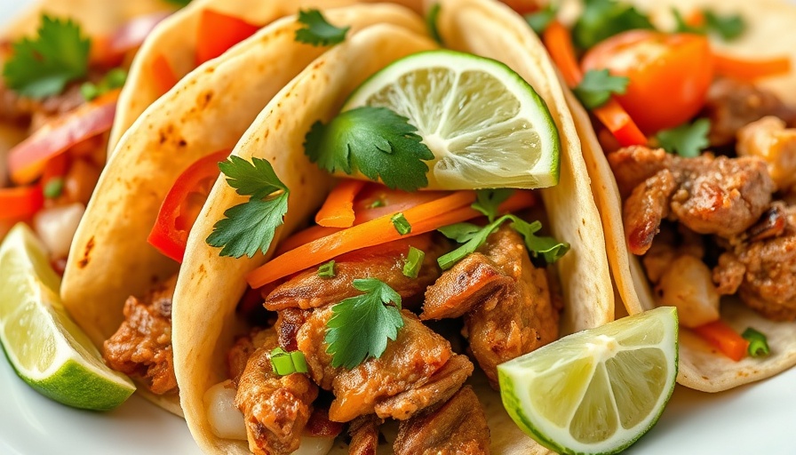 Healthy 4th of July recipe: fresh vegetable and meat tacos.