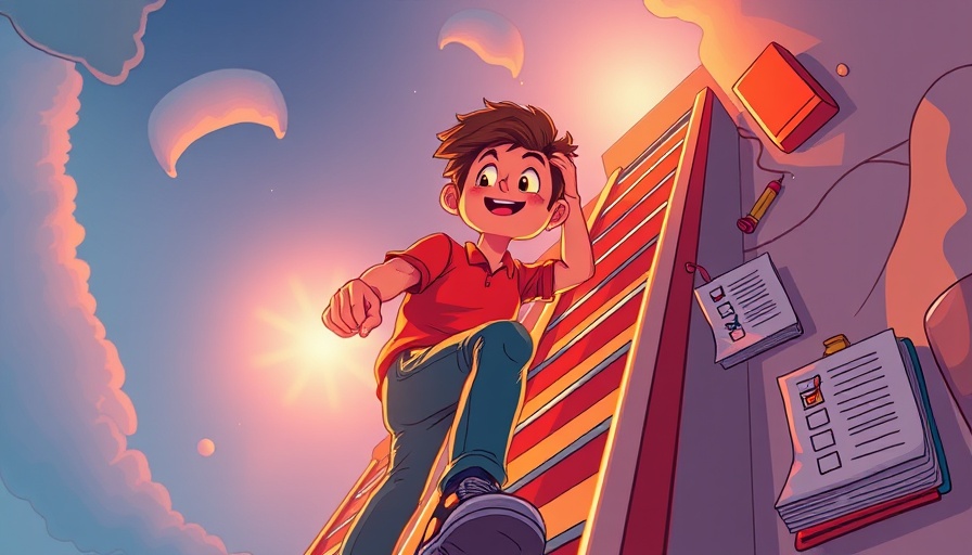 Young man climbing ladder towards success in health and wellness.