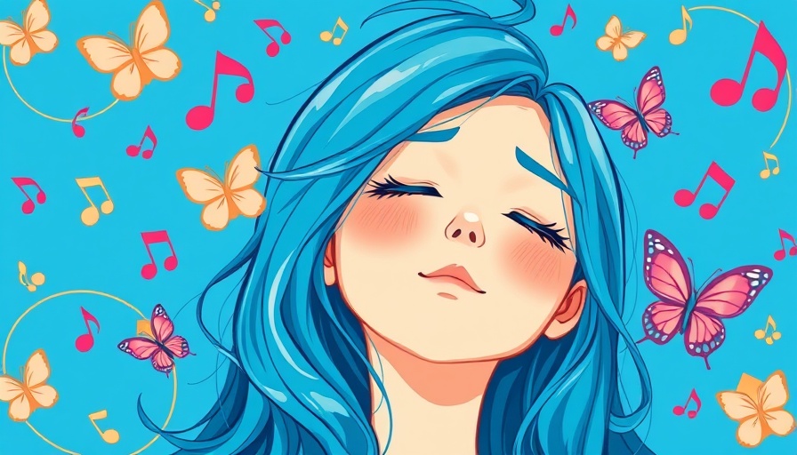 Serene woman reconnecting with her passions in a whimsical cartoon setting.