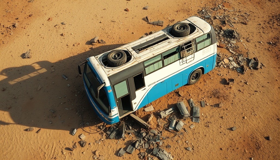 Bus accident injuries Antelope Valley: overturned bus in desert landscape.