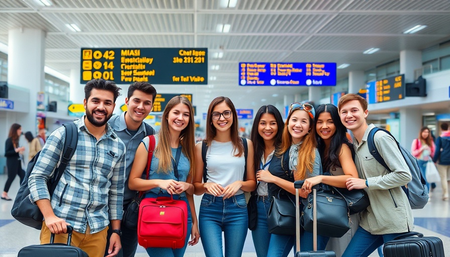 Diverse travelers at airport promoting sustainable tourism entrepreneurship.