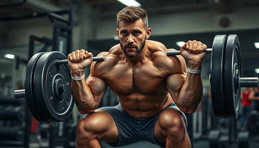 Man performing barbell squat, showcasing quad exercises for leg day.