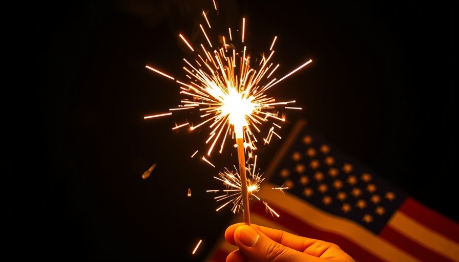 Fourth of July celebration with sparkler and flag, Orange County 2025.