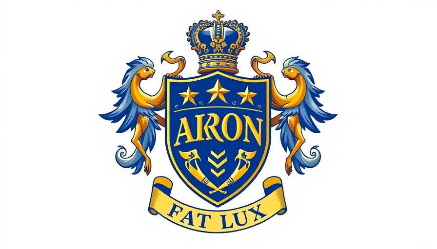 University of Akron emblem with intricate coat of arms and motto 'Fiat Lux'.