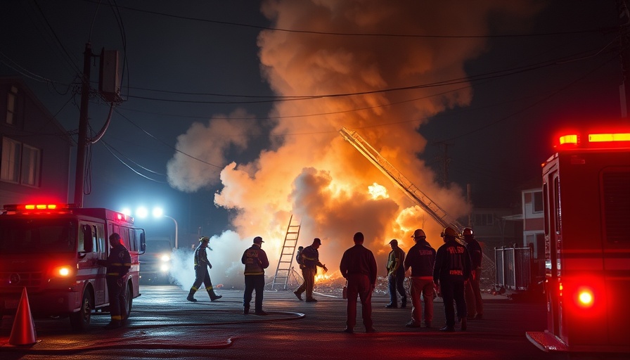 Pacoima fireworks explosion scene with smoke and emergency responders.