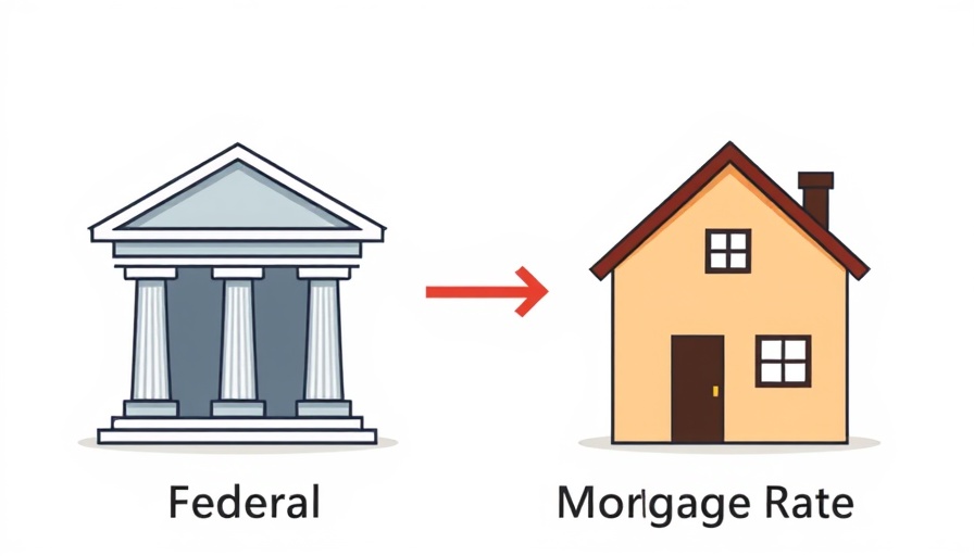 Illustration comparing Federal Rate vs Mortgage Rates with icons and trend arrows.