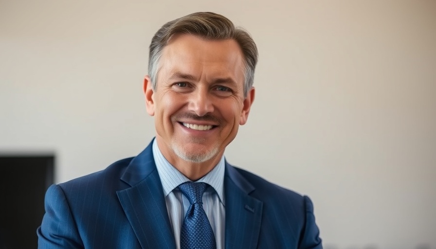 Middle-aged man in blue suit, smiling, professional setting; San Diego real estate.