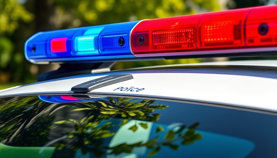 Police car lights in park setting during daylight.