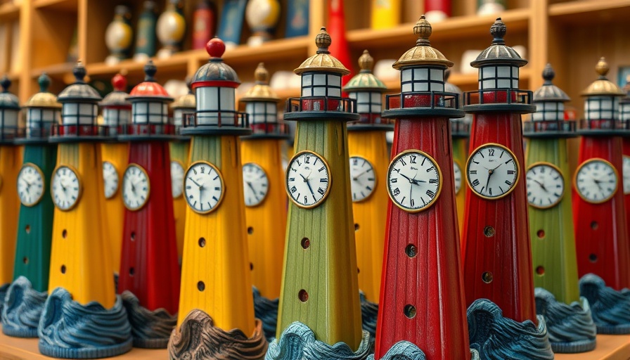 Lighthouse-inspired tide clocks display in shop