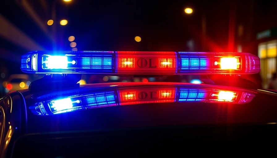Bright police lights illuminating dark street in San Jose.