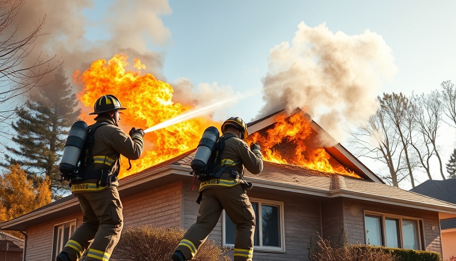 Firefighters battling Santa Ana apartment fire on roof.