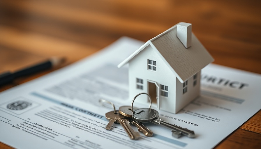 Key documents for buying or selling property: house model, keys on contract.