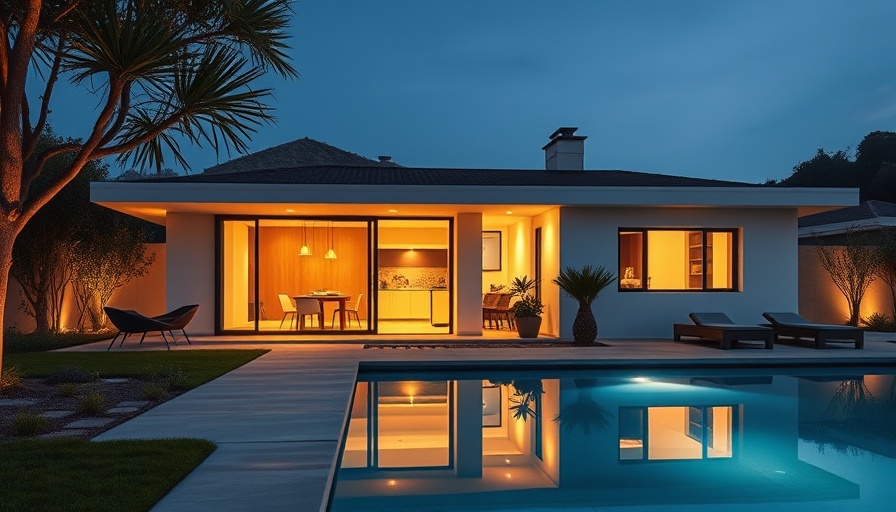 Modern home in North County San Diego housing market 2025 with pool at dusk.