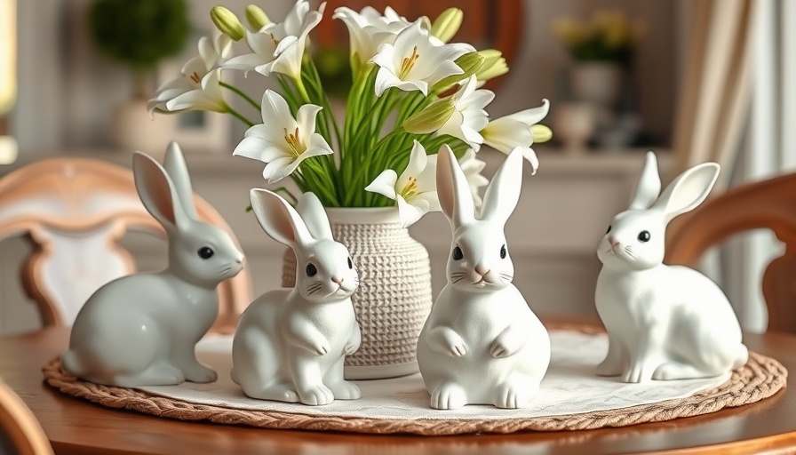 Charming Easter table setup with ceramic rabbits and flowers