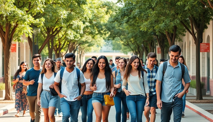 Diverse students walking on campus at Hispanic-Serving Colleges in California.