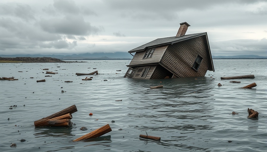 Earthquake damage in Japan: submerged house in water.