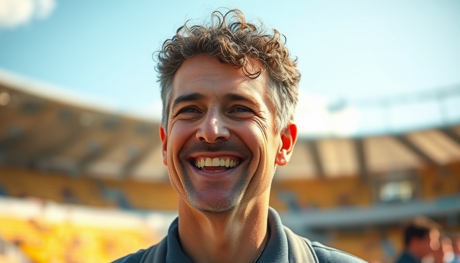 Smiling man outdoors in San Jose, stadium background.