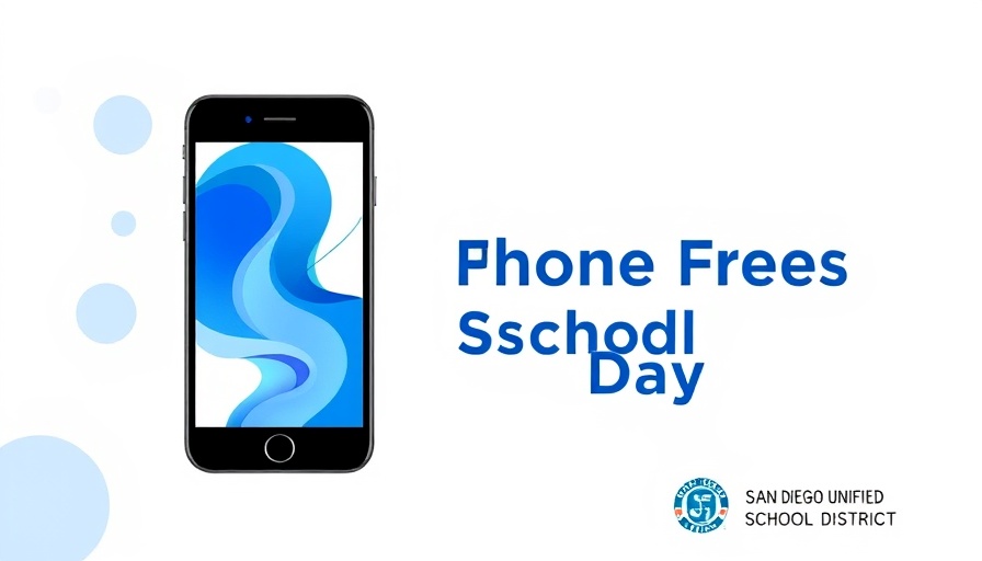 San Diego's phone-free school policy highlighted with abstract design.