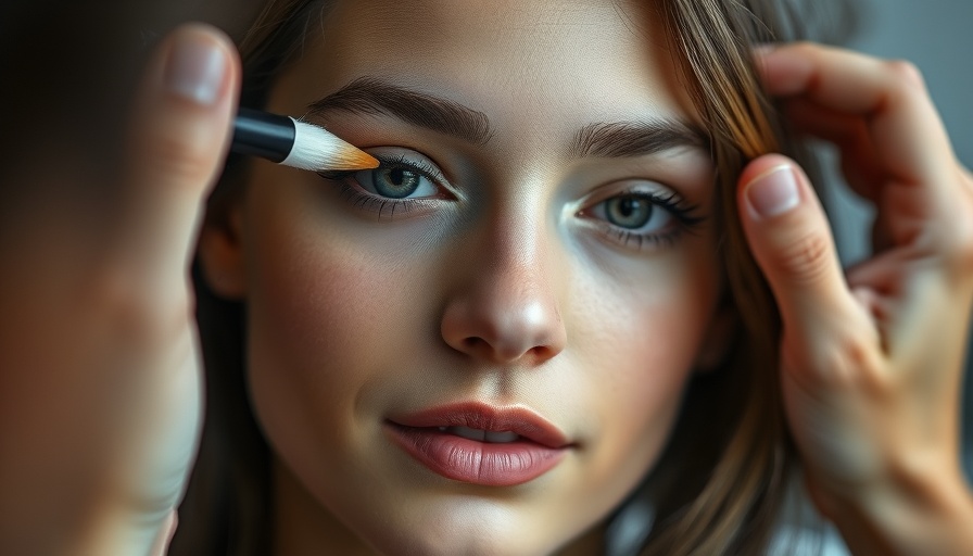 Young woman receives eye makeup, natural style.