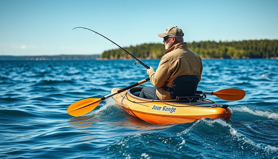 Striper fishing in Maine from a kayak on calm waters.