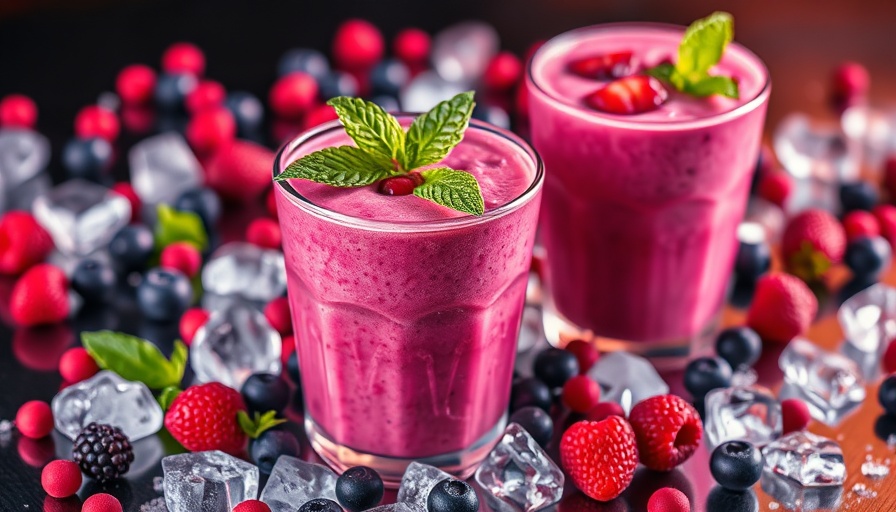 Vibrant high-protein smoothies with fruits and ice.