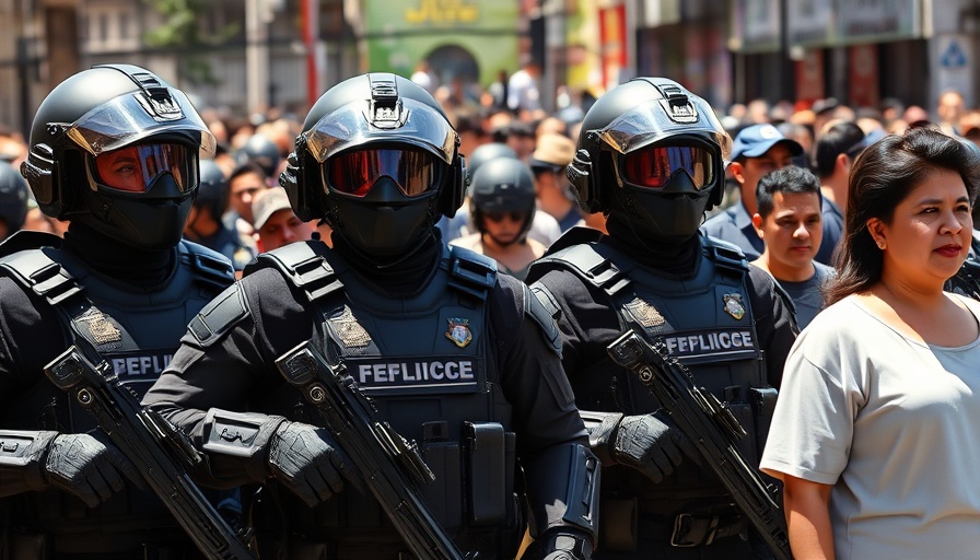 Police officers amidst crowd during unlawful immigration stops protest.