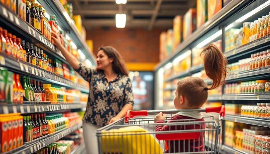 Woman shopping with child in cart amid Medi-Cal cuts in California.
