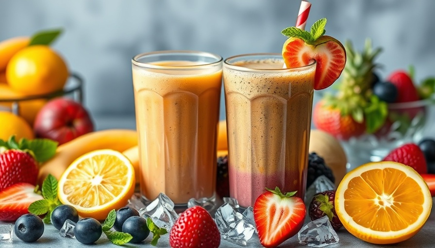 Colorful high-protein smoothies in San Diego with fresh fruit.