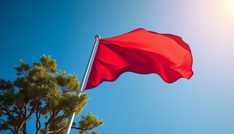 Waving flag and clear sky evoke a moment of reflection for floods.