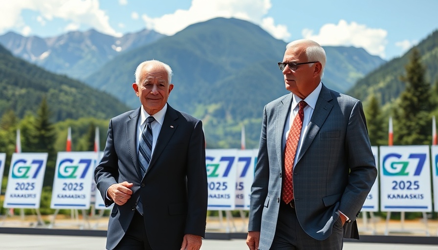 Leaders discuss Trump tariffs on Canadian goods at G7 summit backdrop.