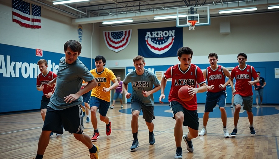 Akron dodgeball Team USA practice squad in action inside gym.