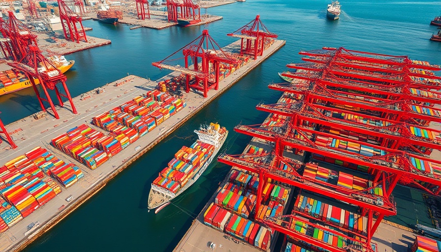 Bakersfield Port Terminal Expansion showing busy dock with ships.