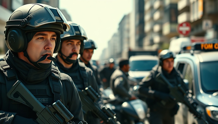 Tactical officers on city street during enforcement operations under sunlight.