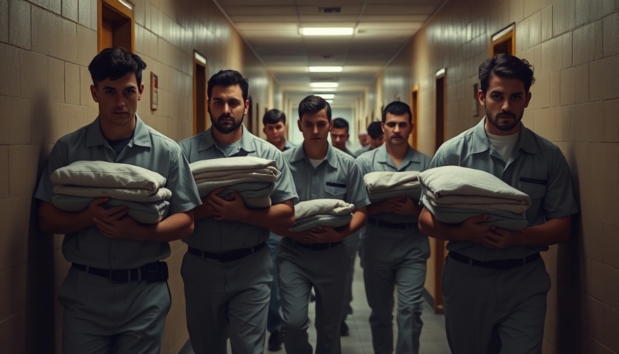 Detainees carrying blankets in facility corridor, highlighting asylum process.