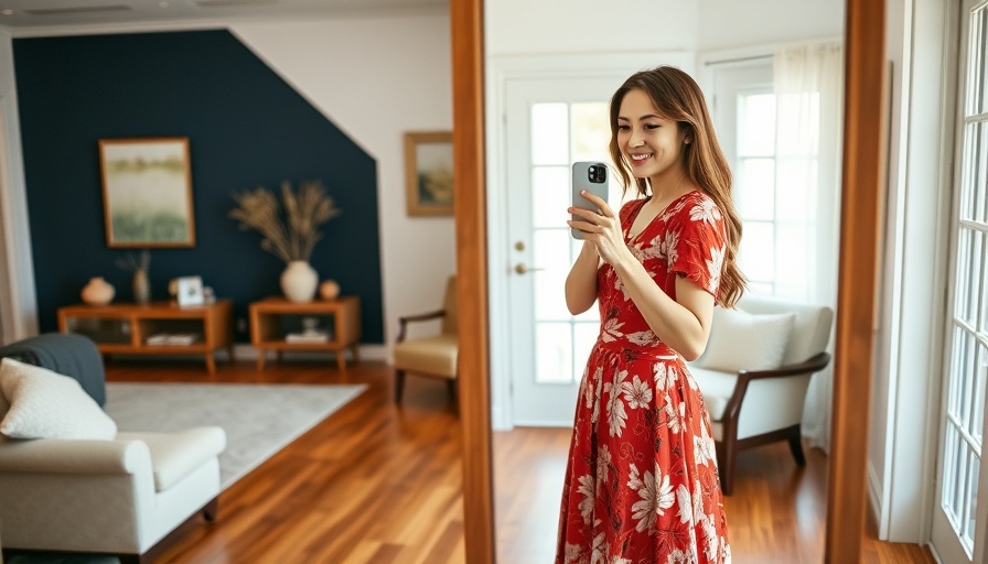 Woman in floral dress taking a selfie for San Jose fitness tips.