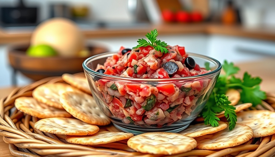 Vibrant Bluefin Tuna Tartare served elegantly with crackers.