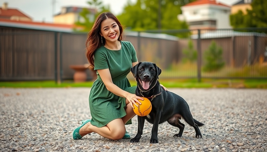 Woman at Republic at Alamo Heights playing with dog in fenced area