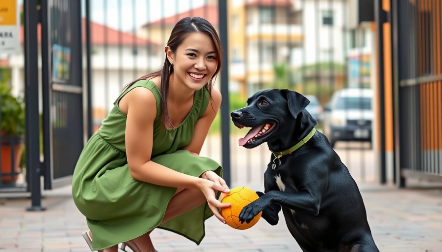 Woman playing with dog at Republic at Alamo Heights outdoor area.