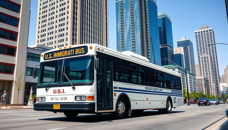U.S. Immigration enforcement bus in urban area.