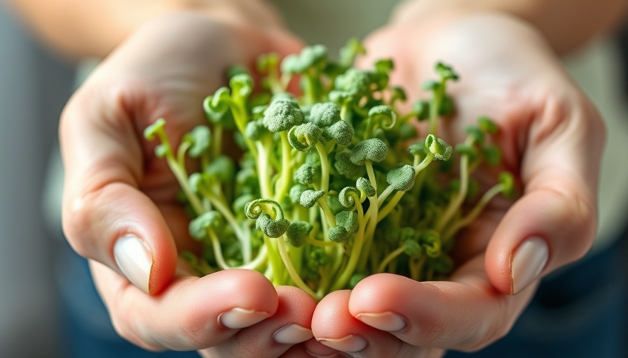 Fresh broccoli sprouts held gently, promoting brain health.