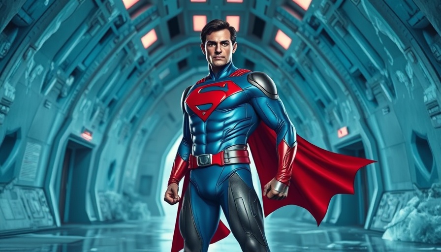 Superman stands in icy fortress representing box office success.