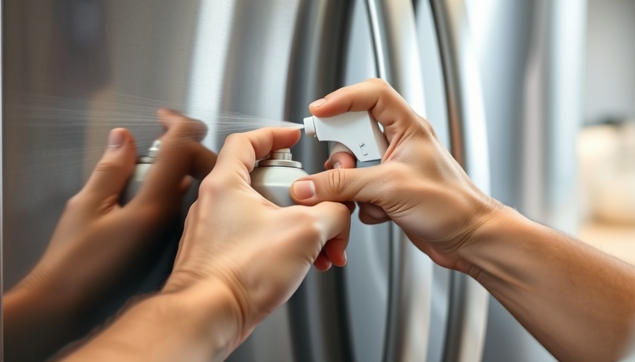 Close-up cleaning stainless steel fridge with spray, best ways to clean kitchen grease.