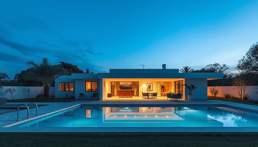 Accidental landlords: modern one-story house exterior with pool.