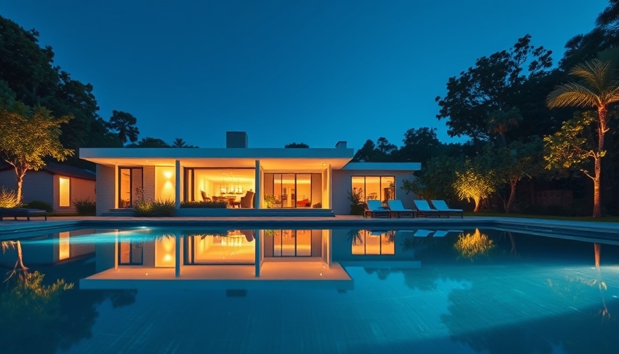 Charming single-story home with pool under night sky.