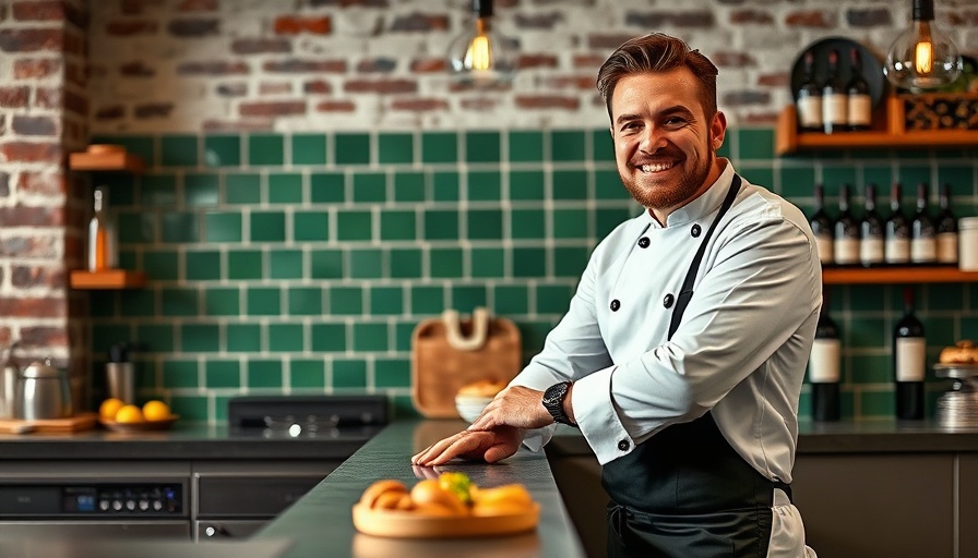 Chef promotes San Antonio as a culinary destination in a stylish kitchen.