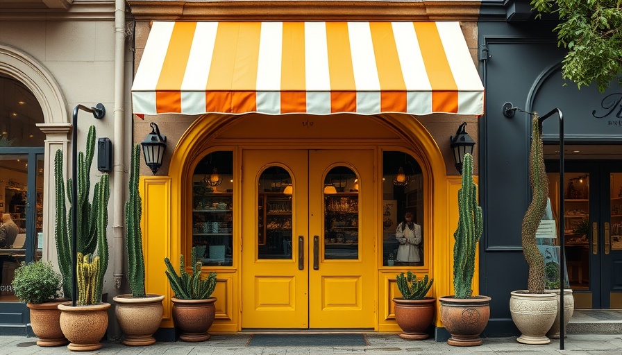 Charming storefront with yellow doors and cacti, ideal for Dallas family vacation.