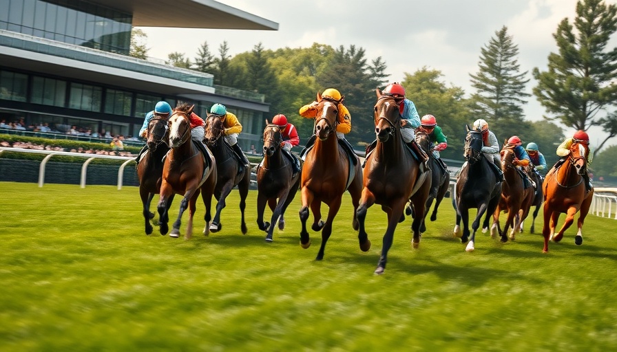 Horse race at San Diego track, vibrant and dynamic scene